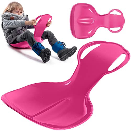 KADAX Poporutscher für Kinder, Schneerutscher aus Kunststoff, 59x39x17cm Schneeteller, Rutschteller mit Haltegriffen, Tellerrutscher, Schneeflitzer, Wintersport (Pink)