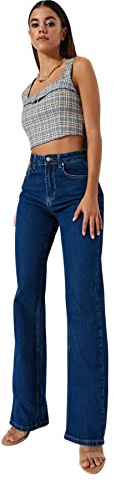 Trendyol Jean Taille Haute Jambe Large pour Femme Pantalons, Bleu, 62