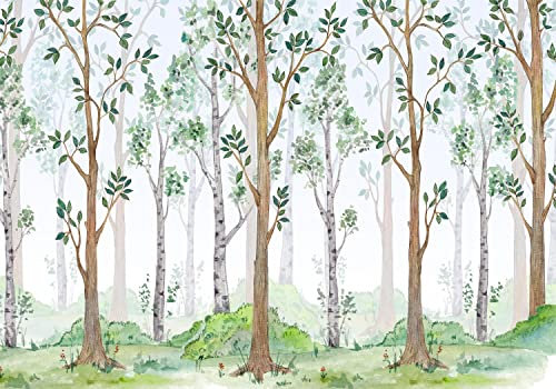 decomonkey Premium Fototapete Kinderzimmer Wald 350x256 cm Tapete Fototapeten Vlies Tapeten Vliestapete Wandtapete Moderne Wand Wandbild Schlafzimmer Wohnzimmer Bäume Skandinavisch Mädchen Zeichnung
