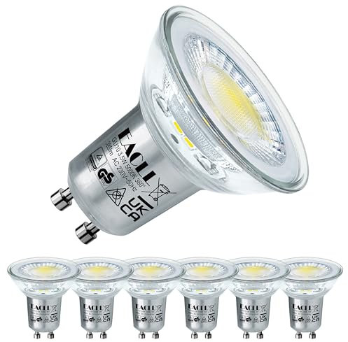 EACLL GU10 LED Tageslichtweiß 3,5W Ersetzt 50W Halogenlampe, 6er-Pack. 385 Lumen 5000K Leuchtmittel, Abstrahlwinkel 360° Energiesparlampe, Nicht Dimmbar Reflektorlampen, AC 230V Flimmerfrei Strahler