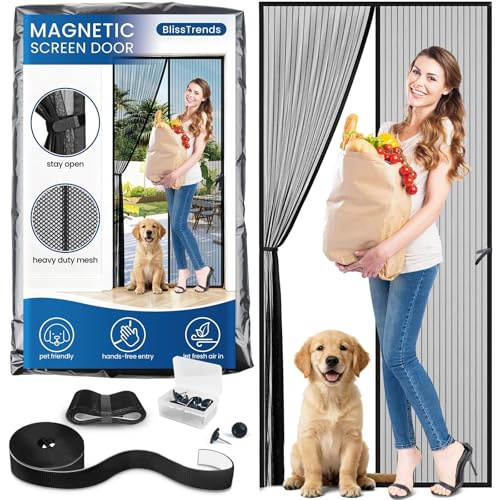 BlissTrends Magnetic Screen Door, Door Screen Magnetic Closure, Patio Screens for Patios Outside Outdoor, Mesh Screen Doors with Magnets Pet Friendly, Screen for Door to Keep Bugs Out (38×83)