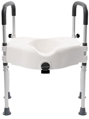 SUBKUDY Elevador de asiento de inodoro con reposabrazos, 11 cm, elevador de inodoro para personas mayores, discapacitados, elevador de inodoro ajustable, elevador de asiento para adultos, color blanco