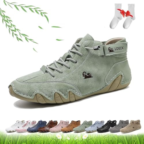 Dammode Handgjorda höga stövlar, barfota promenadskor kvinnor utomhus halkfria lätta Chukka-stövlar som andas Flat Loafers for vandring och promenader (Color : Light green, Size : 38 EU)