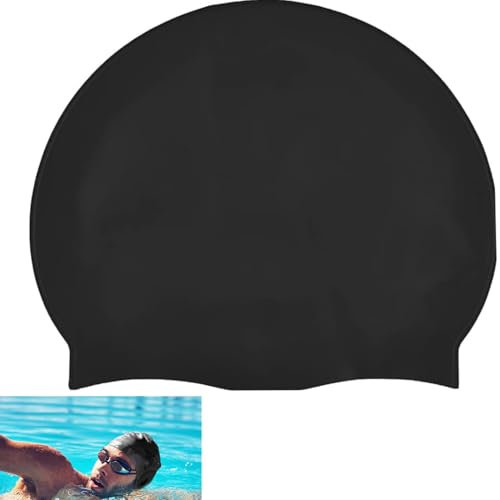 Silikon Badekappe,Damen und Herren Badekappe Adult Swim Cap Schwimmkappe Bademütze Badehaube Dehnbare und Bequeme Schwimmkappen,warm Swin Cap,Schwarz