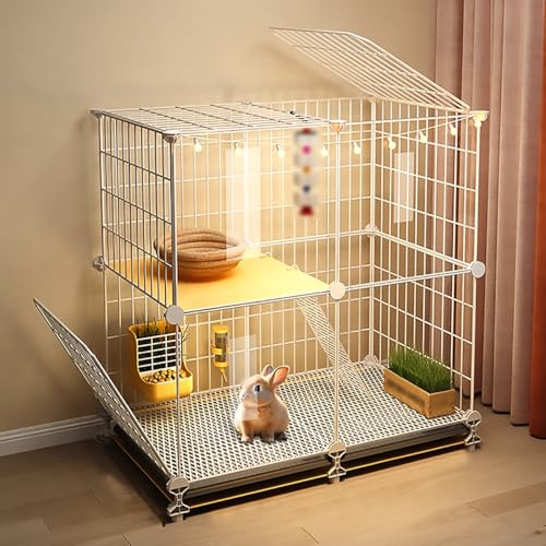 2 Piani Gabbia per Conigli con Vassoi Estraibili Rimovibili, Gabbia per Porcellini D'India Gabbia per Piccoli Animali(74x37x76cm)
