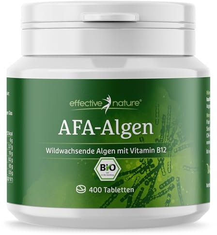 AFA Algen Presslinge Bio - 400 Stk. - 100% reines AFA-Algen-Pulver - Aus Wildsammlung - Mit Vitamin B12 - Kontrolliert in Deutschland - In Rohkostqualität