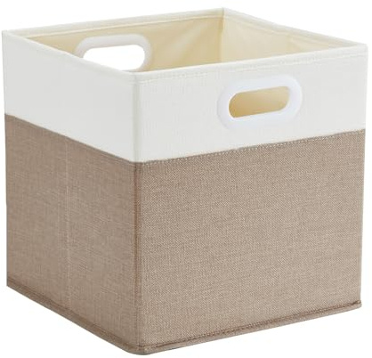 Mangata Cajas de almacenamiento de 33 x 38 x 33 cm, cestas de almacenamiento de tela para cubos de ropa, cestas, cofres, juguetes (Blanco Caqui Claro)