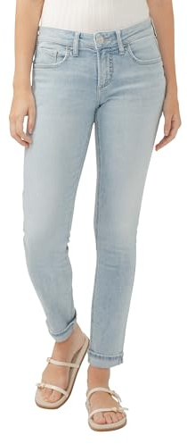 Silver Jeans Co. Women's Girlfriend Mid Rise Slim Leg Jeans, Light Indigo Wash, 31W x 29L
