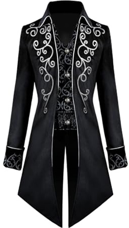 AJGEGJE MenSteampunk Vintage Coat, Medieval Gothic Tailcoat Frock, Victorian Renaissance Halloween Adult Tailcoat (Black, XXL)