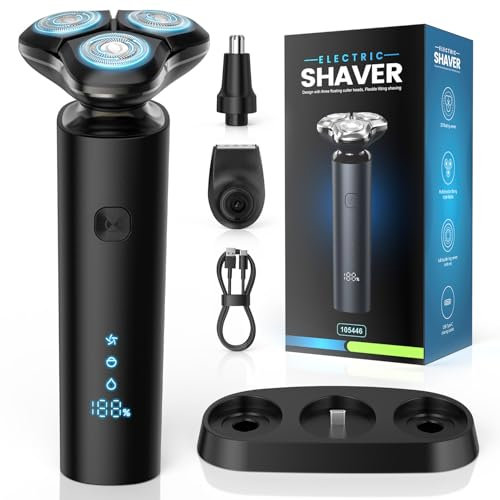ETROBOT Rasoirs Électriques Homme, 2025 Amélioré Tondeuse Barbe Homme, Rasoir Humide/Sec Étanche, Rechargeable Rasoir Electriques Hommes avec Ecran LCD, USB-C Charge Rapide (3D)