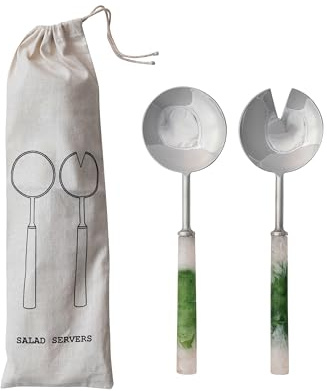 Creative Co-Op 2-Piece Stainless Steel Salad Servers, Green and White