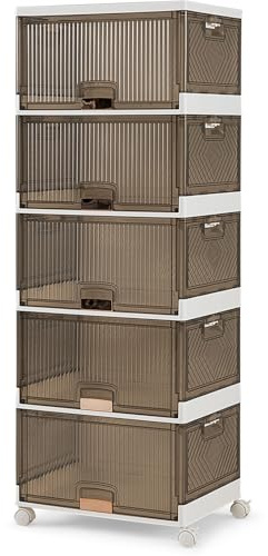 COSTWAY 85L Contenedor de Almacenamiento Apilable de 5 Cubos, Caja de Zapatos Plegable con Ruedas Desmontables, Organizador Multifuncional con Puertas Abatibles para Salon (5 Niveles)