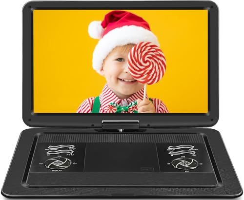 HOPYOP 19.6 Portable DVD Player with 17.1 Extra Large HD Swivel Screen, 5000mAh Battery, 5-6 Hours Playback, Supports USB/SD Card/Sync TV, Region Free, High Volume Speakers, Black