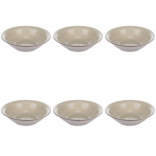 Lot de 6 assiettes creuses Ø 21,2 cm en grès peint à la main, sable, 4 tons