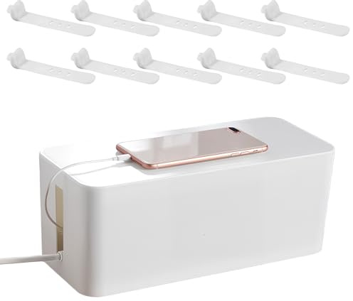 Caja Organizadora de Cables, con 10 Correas de Silicona para Gestión de Cables, Caja de Almacenamiento de Enchufes, Ocultar Fácilmente los Cables y Enchufes, Oficina, Uso De Escritorio de Computadora