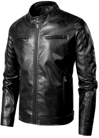 Giacca Pelle Uomo, Giubbotto Imbottito Antivento Elegante Bomber Giacca in Ecopelle Giacca da Motociclista Giubbotto in Similpelle Stile Biker Giacca Similpelle Giacca Bomber Cappotto in Ecopelle