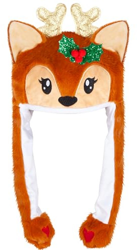 YOYTOO Cute Cartoon Plush Novelty Animal Hat with Ears Flaps, Soft Plush Hat for Holiday Cosplay Party Dress Up Funny Gift for Kids