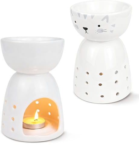 Doftlampa för eteriska oljor, rökelsestövlar keramik med kattmotiv, diffuser eteriska oljor, doftlampa värmeljus, rökelsebrännare för inomhus, kök, kontor och yoga