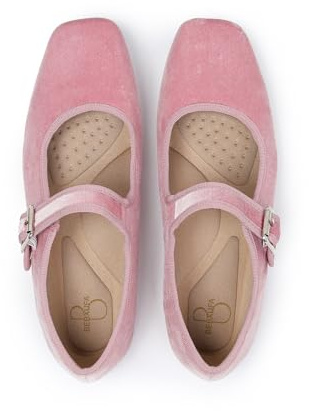 Bebxufa Women's Square Toe Ballet Flats - Mary Jane Shoes with Adjustable Strap, Slip On Comfortable Work Flats,Satin Soft Leather Dressy Shoes Pink,9