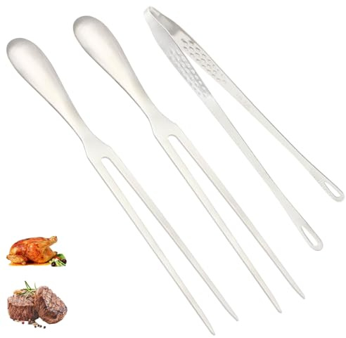 Sunsorld 2 pcs Tenedor para Carne Acero Inoxidable, Tenedor Profesional para Trinchar Carne, 26cm Tenedores de Barbacoa, Incluye Pinzas para Barbacoas al Aire Libre, Cocina, Jardín y Parrillas