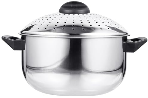 GARVALON Olla Fácil de Lavar y Portátil Tapa Coladora de Acero Inoxidable para Cocinar Fideos Adecuado para Pasta y Cocina Práctica en Casa