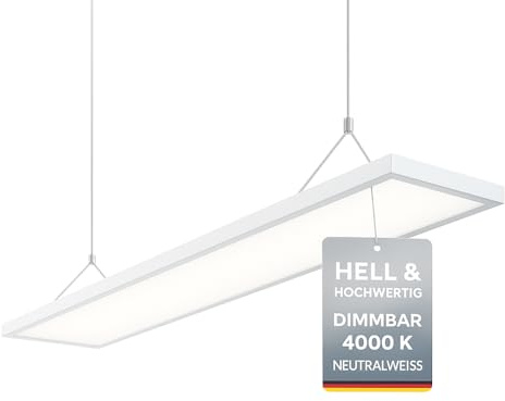 Jalama LED Panel Pendelleuchte 120x30 cm dimmbar – 40W, 4000K Neutralweiß, blendfrei UGR<19, 4000lm, DALI Treiber, Aluminiumrahmen Weiß, IP40 – Büro, Arbeitsplatz & Gewerbe-Beleuchtung