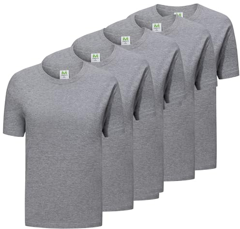 Confezione da 5 Pezzi - Maglietta a Maniche Corte 100% Cotone - 5-TS135, Grigio, L