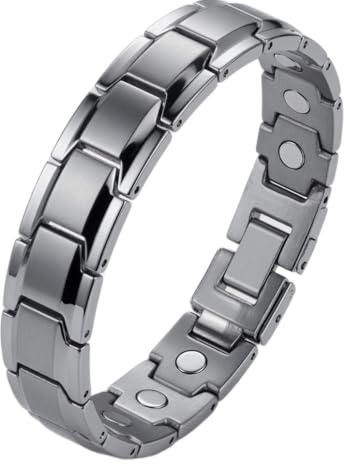 OUTLETISSIMO® Bracciale Magnetico da Uomo in Acciaio Inossidabile Colore Argento, Braccialetto Terapeutico Regolabile con Magneti ad Alta Potenza S119
