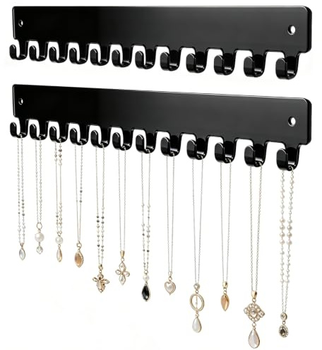 DoocliB 2 Piezas colgador collares Pared, organizador collares de acrílico | Soporte para Joyas, Autoadhesivo y Fijado con Tornillos, Organizador de Joyas para Collar, Anillos, Brazaletes