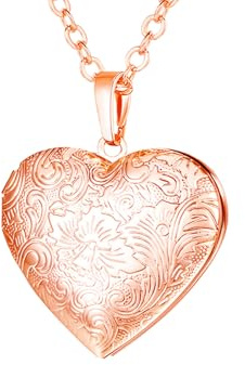 U7 Colgante Corazón Foto para Mujer Oro Rosa, Collar Mujer Guarda Foto Medallón de Corazón de Flores Chapado Oro Rosa Joyería para Mujeres con Caja Regalo