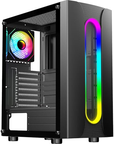 CiT Sauron ATX PC Gaming Case With ARGB LED Strip, 1 x 120mm ARGB Three-Sided Infinity Fan & Tempered Glass Side Panel | Black