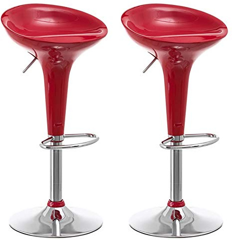 BAKAJI Set 2 Sgabelli Bar Cucina Design Moderno Base in Acciaio Cromato Seduta in ABS Sgabello Girevole con Altezza Regolabile e Poggiapiedi (Bordò)