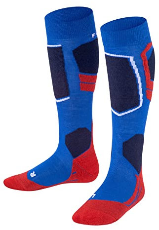 FALKE Unisex Kinder Skisocken SK4 Advanced K Kh Wolle Funktionsmaterial warm dünn 1 Paar, Blau Olympic 6940, 31-34