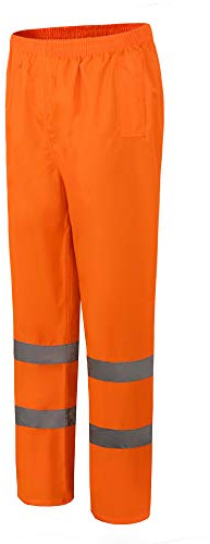 AYKRM Hi Viz 2 Band Reflective Tape Waterproof Rain Hi Vis Safety Over Trouser Work Elasticated Waistband Bottoms Workwear Pants High Visibility Pants Trousers (Orange, 2XL)