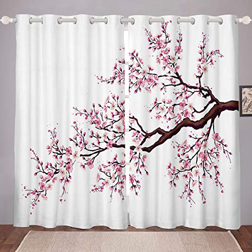 Tbrand Tende per Finestre in Stile Giapponese Con Fiori di Ciliegio per Bambini e Ragazze - Chic Rosa, Trattamenti Finestra, Albero Rami Decorazione Camera W66*L90