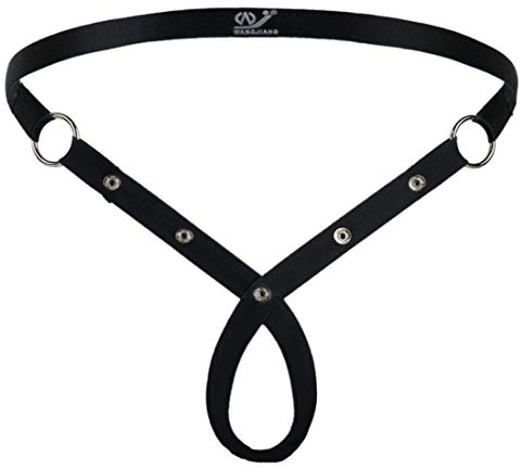 JFAN Tanga Hombre Sexy Lenceria Correa Sin Tirantes Anillo De Los Ropa Interior con O-Ring para Hombre Jockstrap con Hueco Calzoncillos Negro