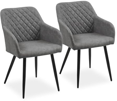 CLIPOP Esszimmerstühle 2er Set, Küchenstuhl Kunstleder Bezug Wohnzimmerstuhl Polsterstuhl mit Armlehne Metallbeine Polstersessel Stuhl für Esszimmer Wohnzimmer Küche (2, Kunstleder Felsgrau)