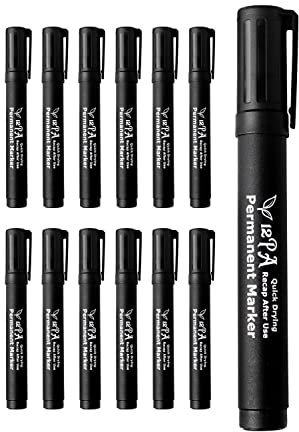 12PA 12 Black | Permanent Marker Pens | Thick Bullet Tip | Permanent Markers | Permanent Marker for Plastic, metal marker, Garden Marker Pen (12 Black Marker Pen)