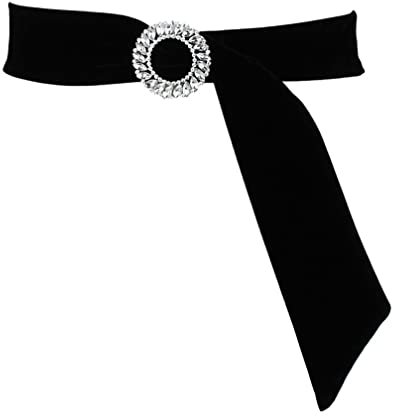 ICGSUQR Frauen Samt Taille Gürtel Riemen Mit Runde Kreis Strass Schnalle Für Kleider Damen Hochzeit Selbstbinden Taillenbänder, Schwarz, Waist:25-34In