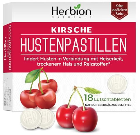 Herbion Naturals natürliche Kirsche aromatisiert Lutschtabletten, Nahrungsergänzungsmittel lindert Husten für Erwachsene und 18 Lutschtabletten