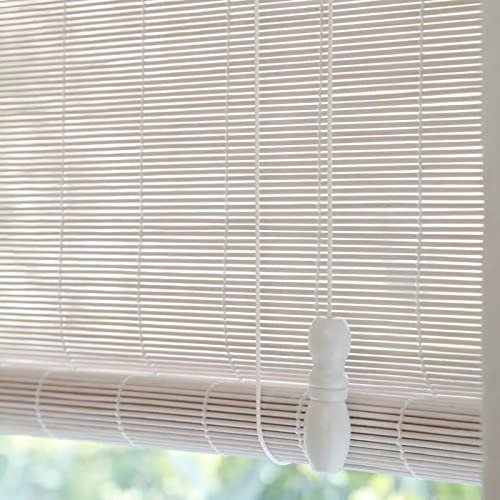 zhijiaqian456 Retro White Bamboo Roller Blinds,Roman Blinds,Natural Sun Shade Curtain,Blackout Roller Blinds,Partition Door Curtain,for windows and doors,White,Customizable (85 x 240 cm)