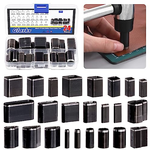 Glarks 24 herramientas de corte huecas, herramienta de perforación de cuero de múltiples formas, herramientas de corte de cuero de aleación de acero de un agujero, kit de herramientas de manualidades