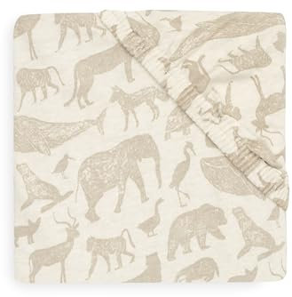 Jollein Spannbettlaken Jersey - Animals, Nougat - 70x140cm - 100% Baumwolle - Spannbetttuch - Tier Print, Beige