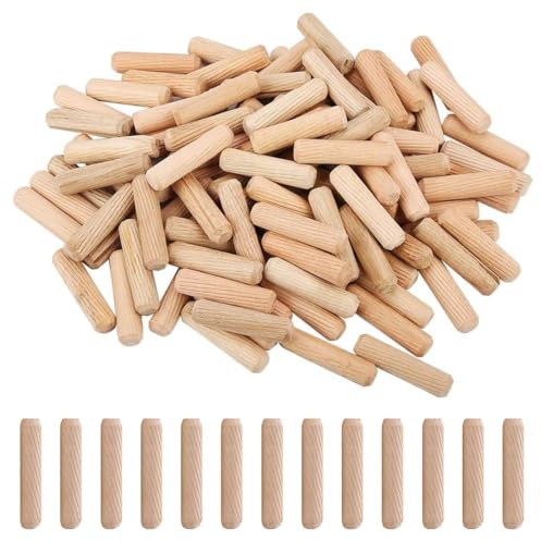 SUJEBKC 200 Stück Holzdübel, Holzstopfen Dübelstangen, Holzstifte, rund, zylindrisch, Gewinde, für gerillte Rillen, Basteln, Heimwerken, Zimmerei