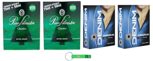 Testpaket 2x Pino Silvestre After Shave 125ml + 2x Denim After Shave 100ml,Original Classic After Shave Perfekt, um die Haut frisch zu lassen + Beni Culinari Kostenloser Schlüsselanhänger