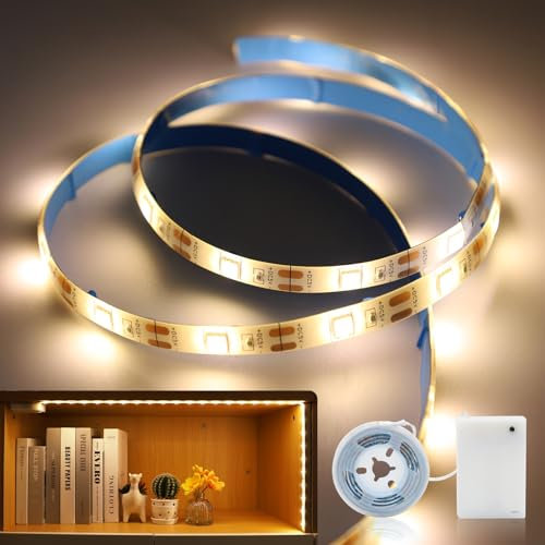 Auting ruban led pile Batterie, ruban led 1m blanc chaud pour sous le meuble de cuisine, étagères, meuble bas, placard, décoration