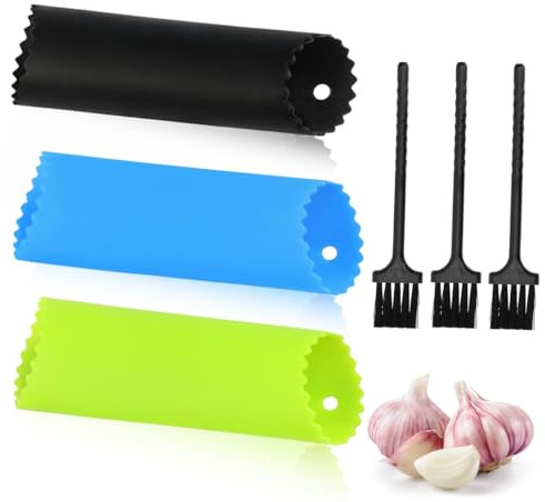 EIHI 3 PCS Knoblauchschäler Silikon-Knoblauch Schäler Rolle-Easy Roller Knoblauchroller Küchenwerkzeug Silikon Knoblauchrolle als Sparschäler Mit drei kleinen Bürsten(3 Farben)