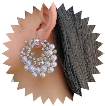 Cybche Orecchini a grappolo di perle Boho in argento Cz orecchini a goccia con strass esagerati orecchini a cerchio perle pendenti grandi orecchini rotondi con cristallo cavo gioielli per le donne