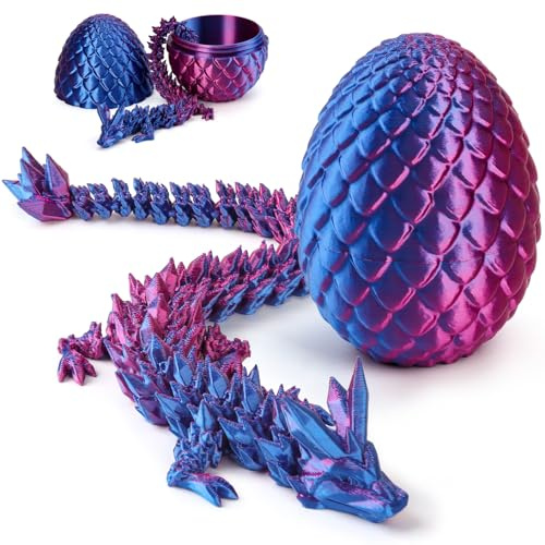 3D-tryckt drake, realistiskt drakägg i ägget, ledad, helt rörlig, kristalldrake med drake, fidgetleksak för barn och vuxna, hem, kontor, skrivbordsleksak