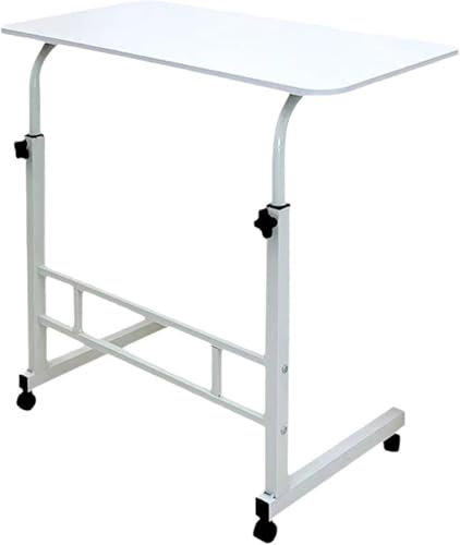 Zanbeel Mobile Laptop Desk with Wheels, Height Adjustable Side Table for Sofa and Bed White